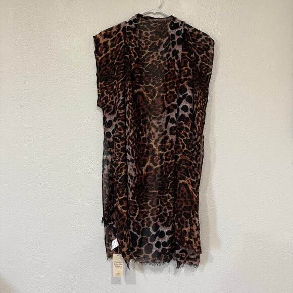 NWT Moss Rose Leopard Cheetah Kimono Beach Cover Up Cardigan Lightweight - Picture 3 of 5